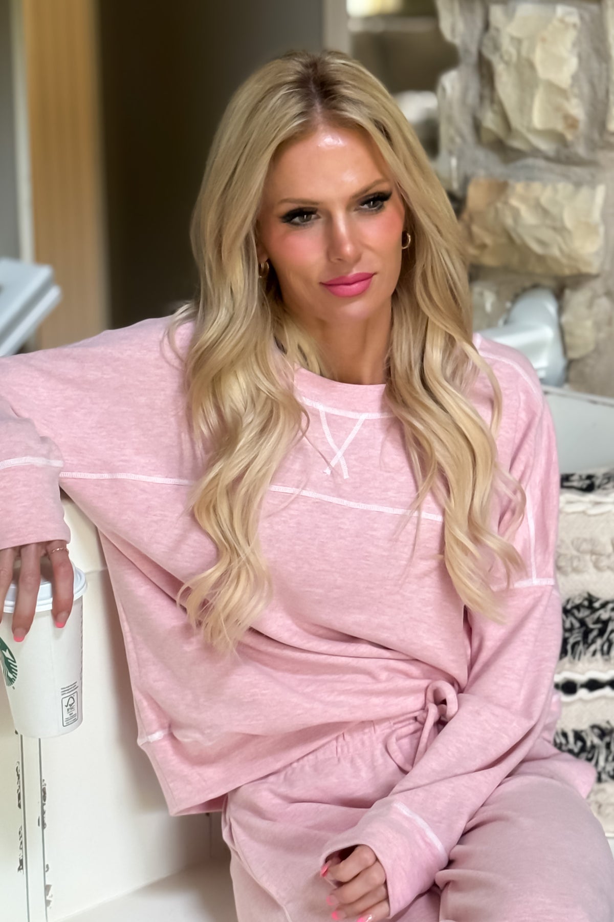 Rosalinda Ultra Soft Pullover Set : Heathered Pink