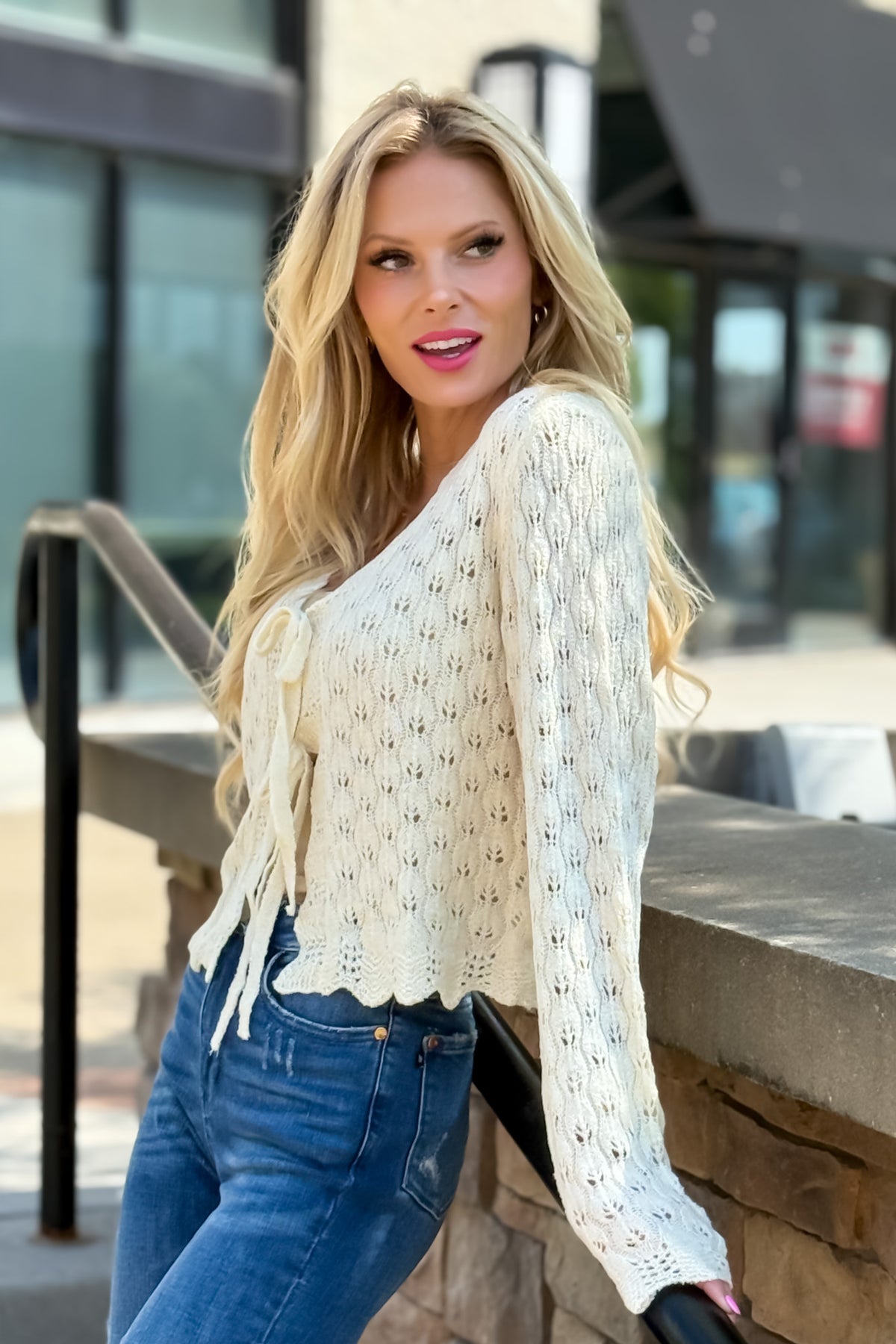 Serina Pointelle Tie Cardigan : Off White