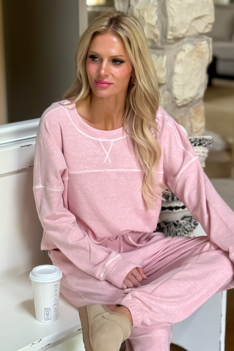 Rosalinda Ultra Soft Pullover Set : Heathered Pink