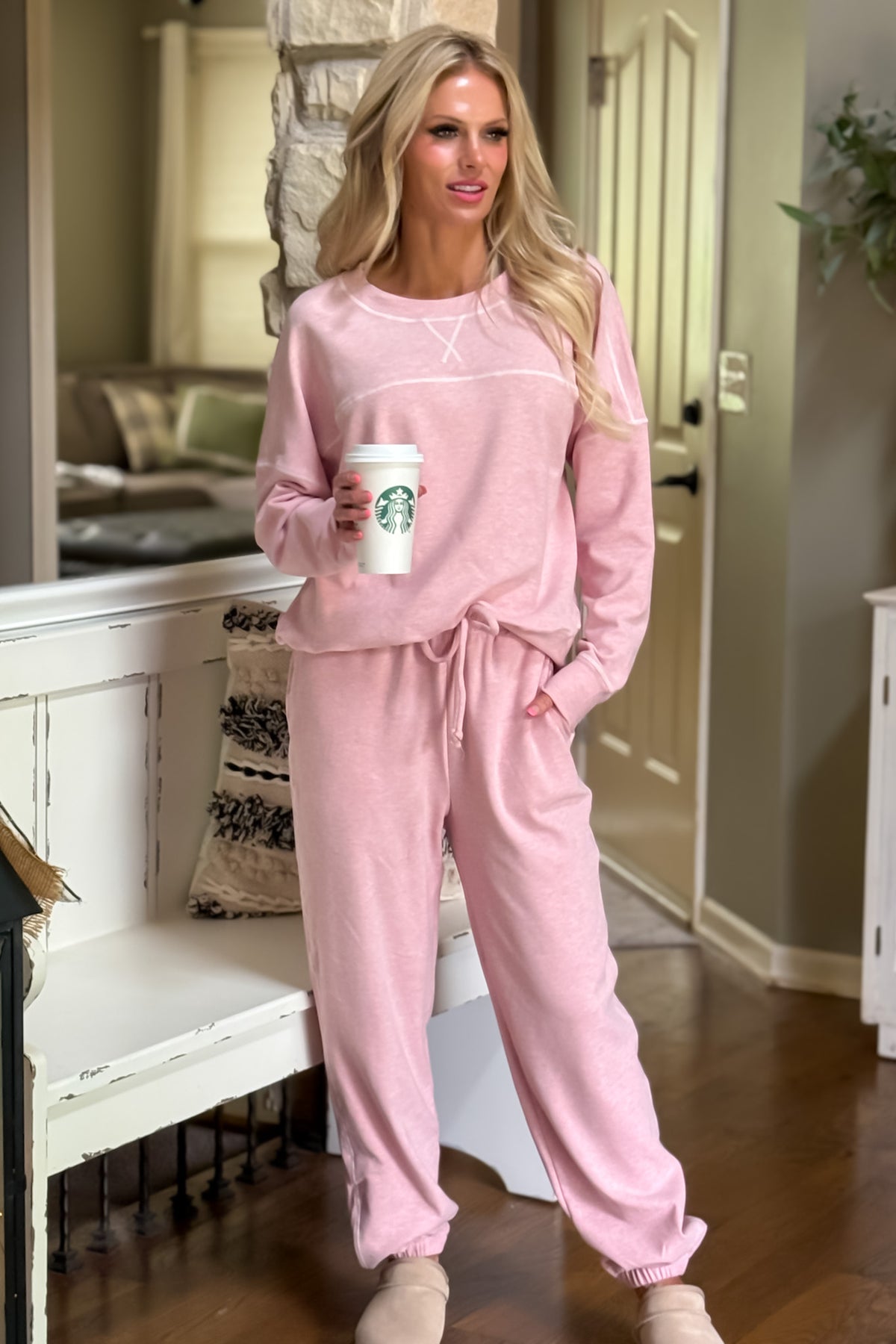 Rosalinda Ultra Soft Pullover Set : Heathered Pink