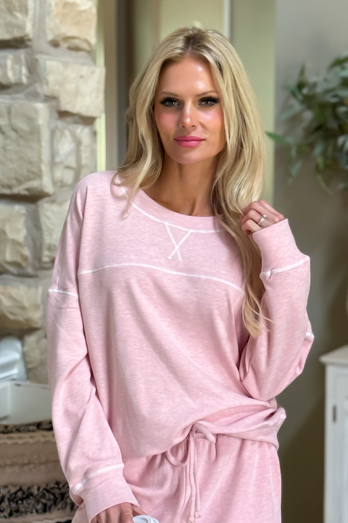 Rosalinda Ultra Soft Pullover Set : Heathered Pink