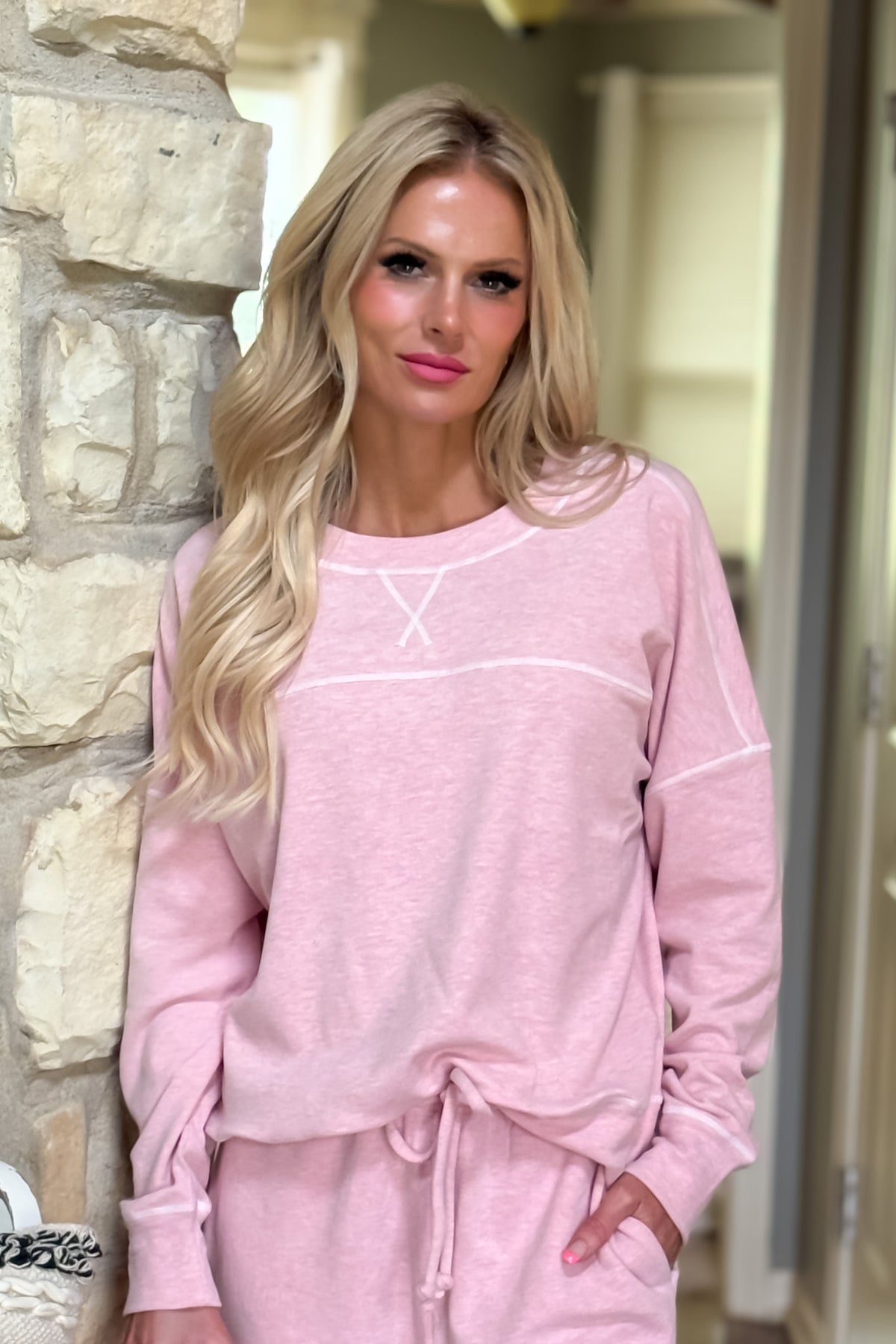 Rosalinda Ultra Soft Pullover Set : Heathered Pink