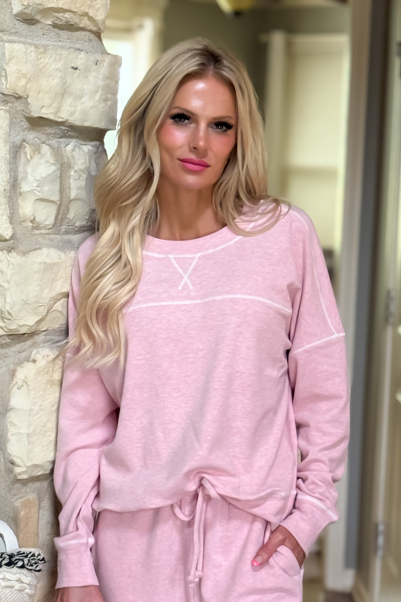 Rosalinda Ultra Soft Pullover Set : Heathered Pink
