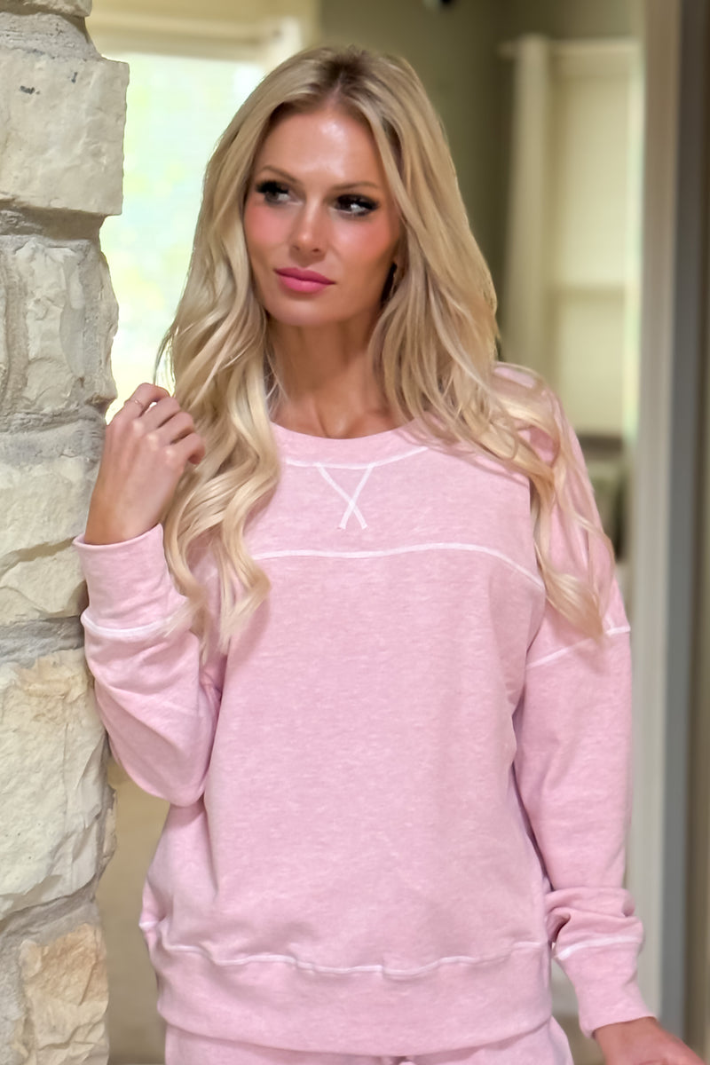 Rosalinda Ultra Soft Pullover Set : Heathered Pink
