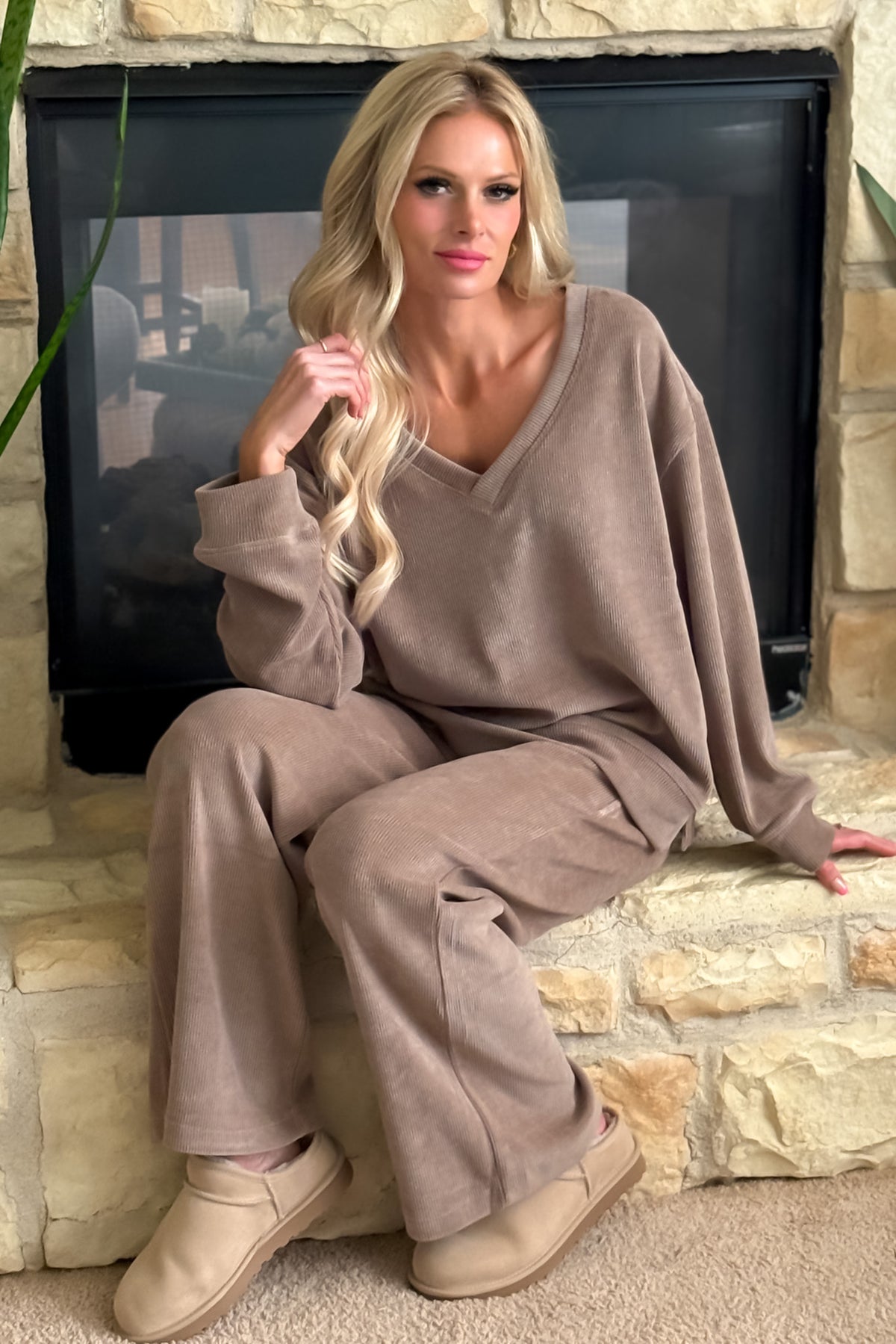 Vivianna Soft 2 Piece Corduroy set : Khaki