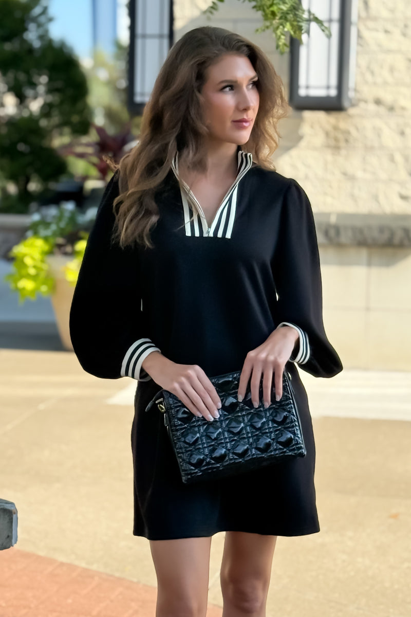 Quinne 1/4 Zip Mock Neck Dress : Black