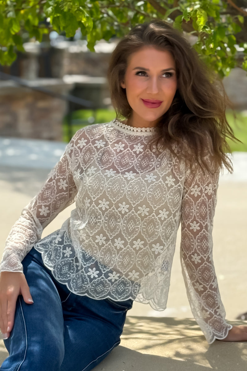 Serenity Floral Lace Top : Ivory