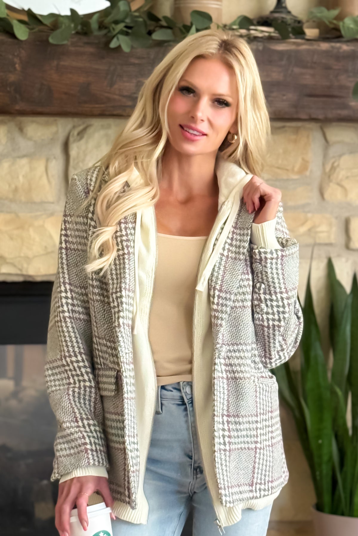 Anslie Checked Pattern Blazer : Grey
