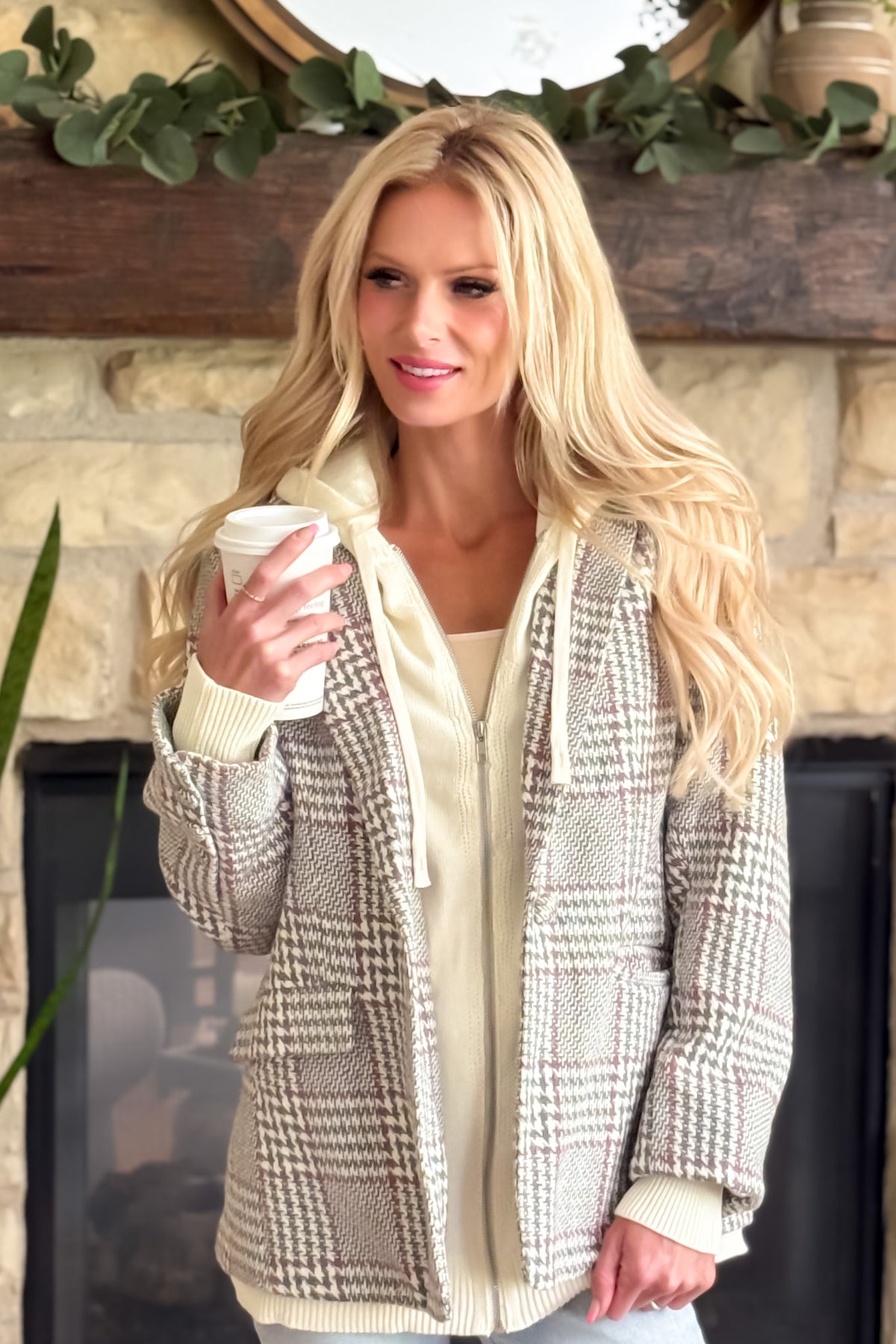 Anslie Checked Pattern Blazer : Grey