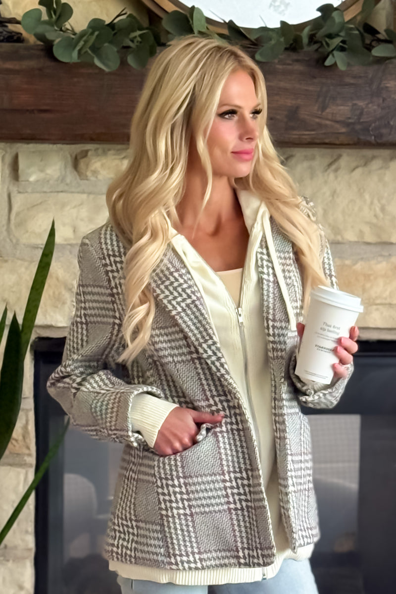 Anslie Checked Pattern Blazer : Grey
