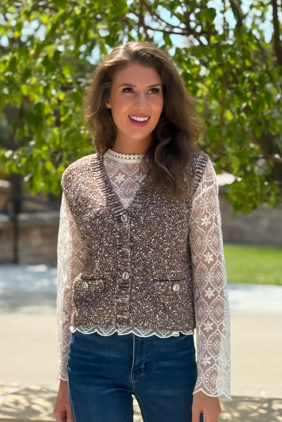 Tillee Button Up Vest : Brown