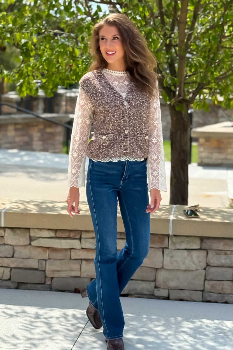 Tillee Button Up Vest : Brown
