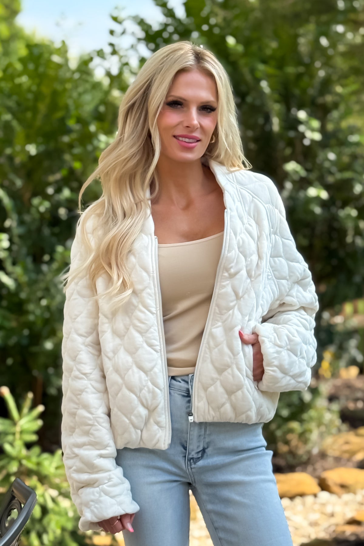 Makiko Quilted Bomber Jacket : Cream