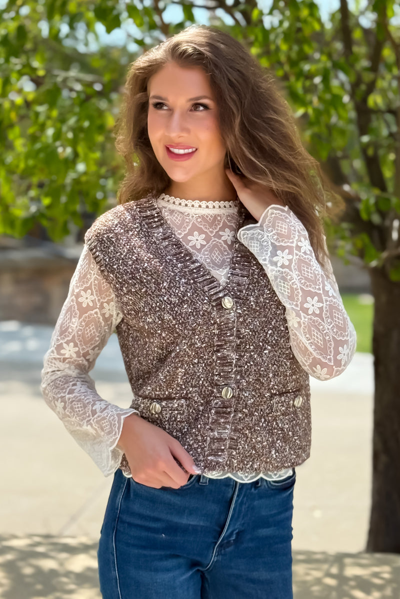 Tillee Button Up Vest : Brown