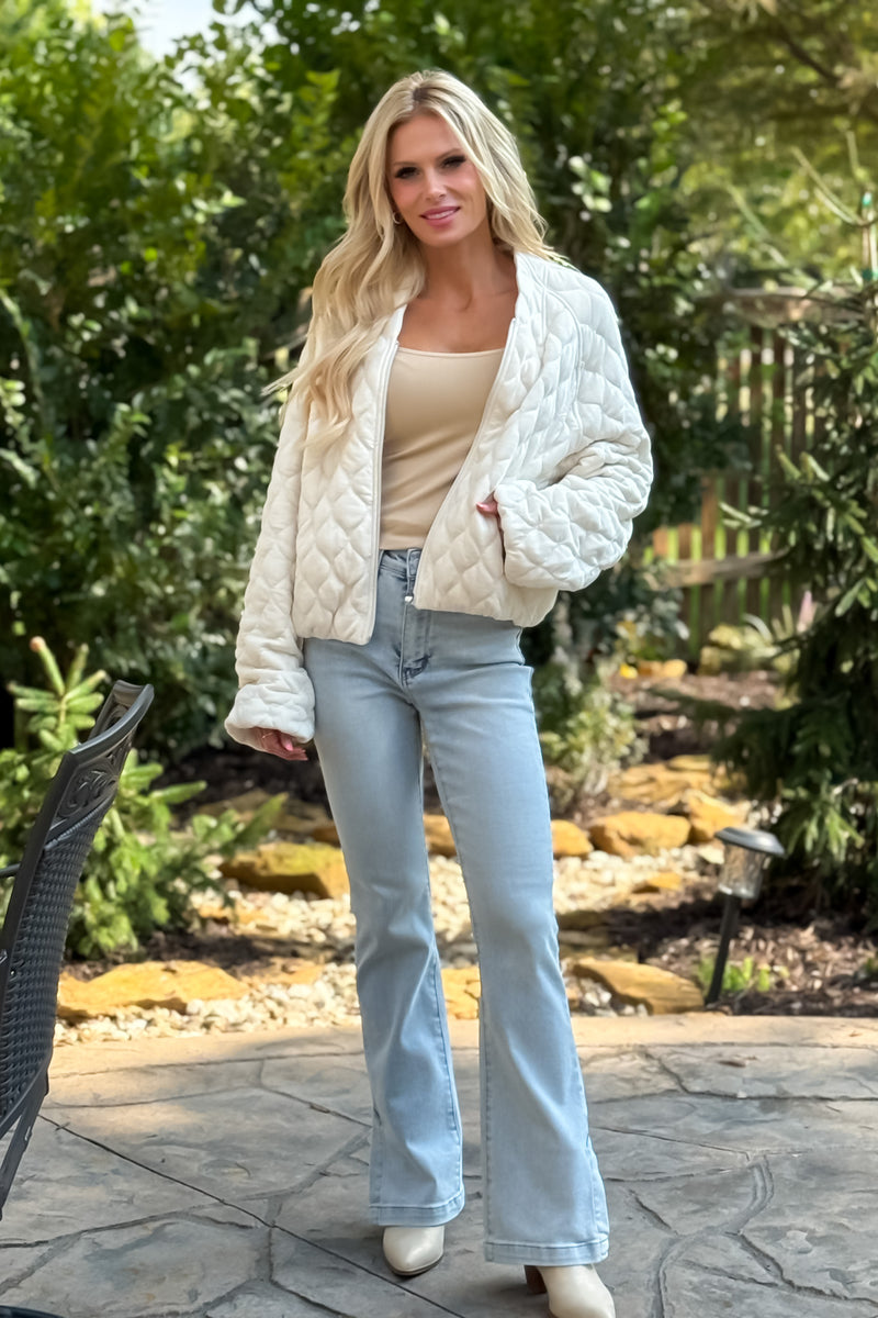Makiko Quilted Bomber Jacket : Cream