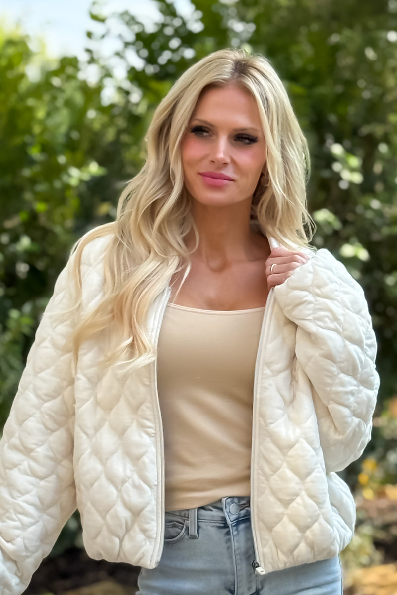 Makiko Quilted Bomber Jacket : Cream