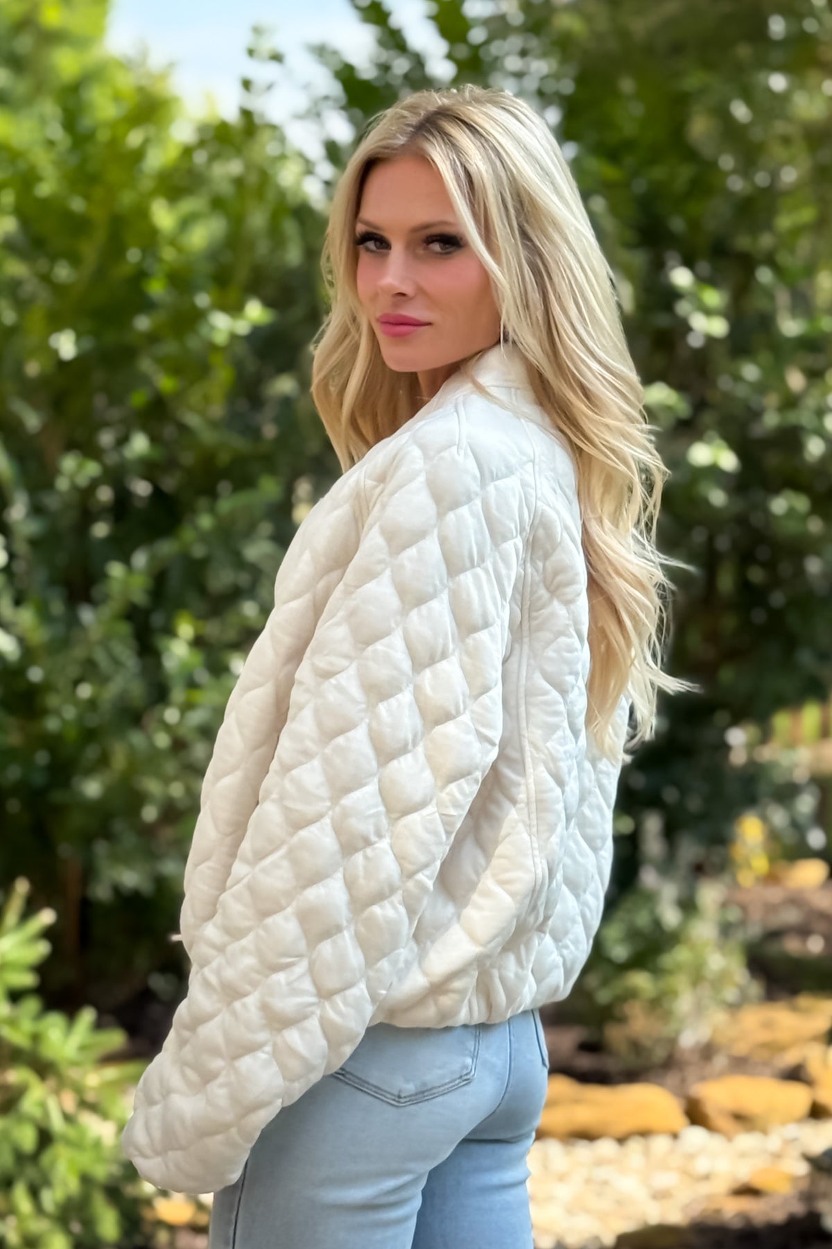 Makiko Quilted Bomber Jacket : Cream