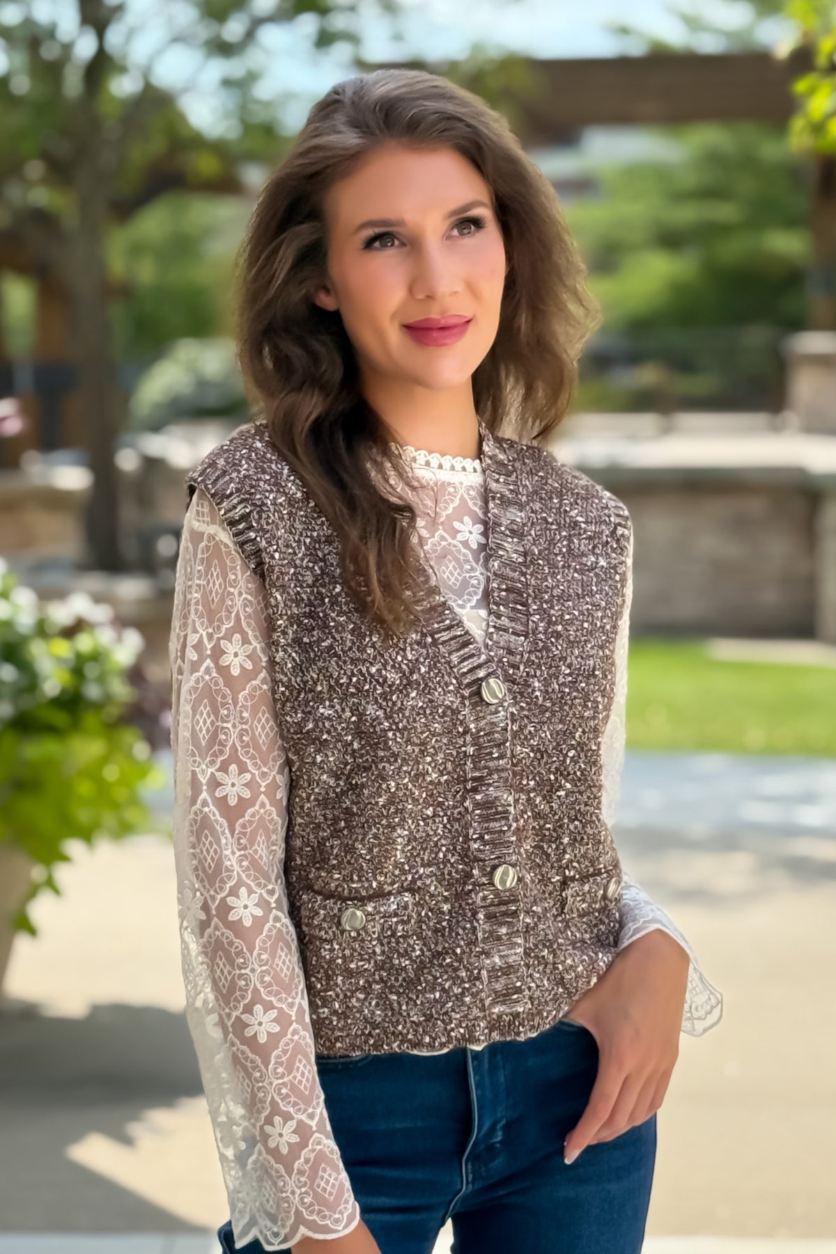 Tillee Button Up Vest : Brown