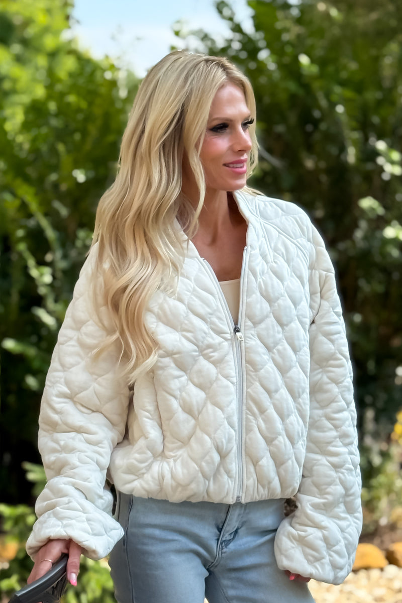 Makiko Quilted Bomber Jacket : Cream