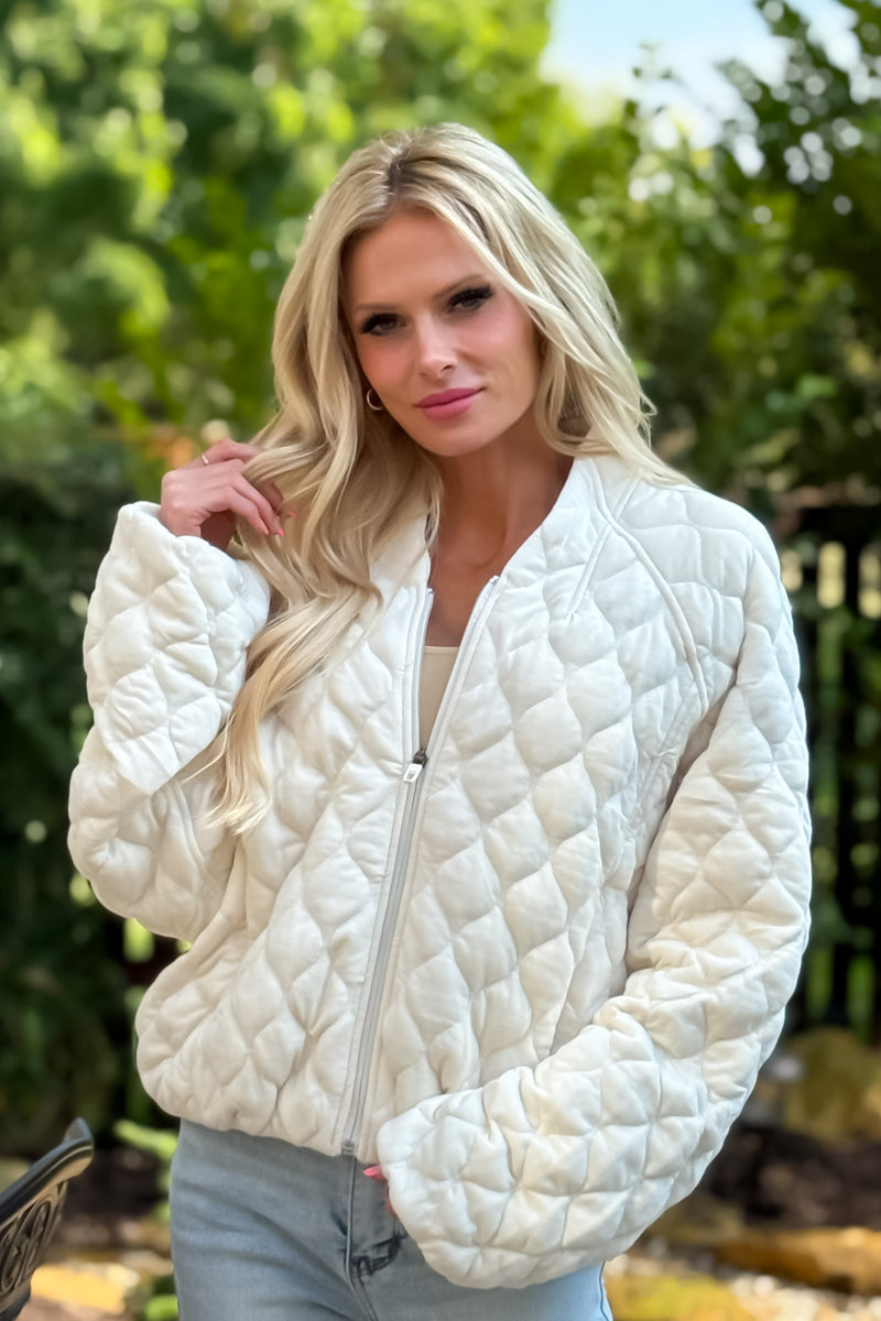 Makiko Quilted Bomber Jacket : Cream
