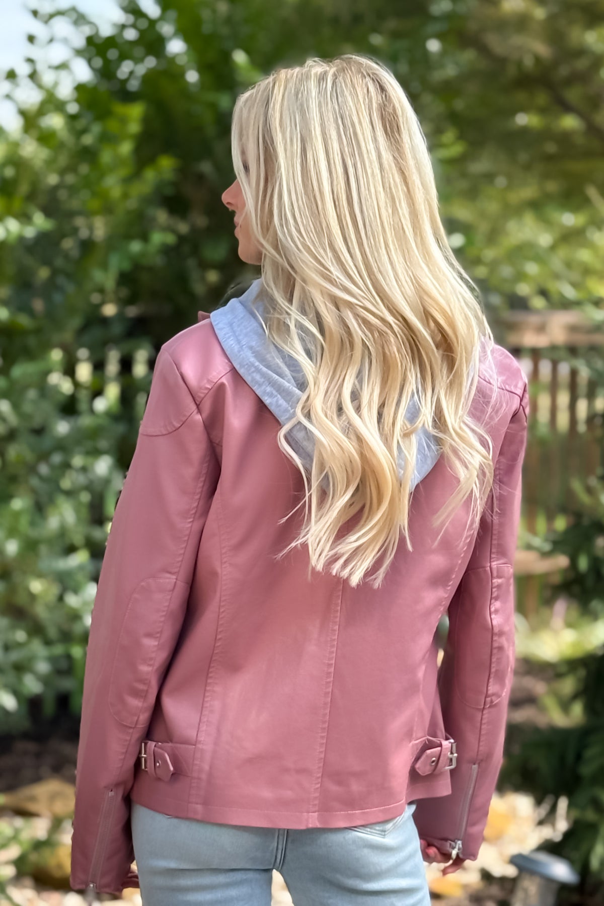 Devaki Hooded Faux Leather Jacket : Mauve