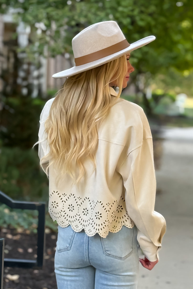 Viola Suede Shirt Jacket : Ivory