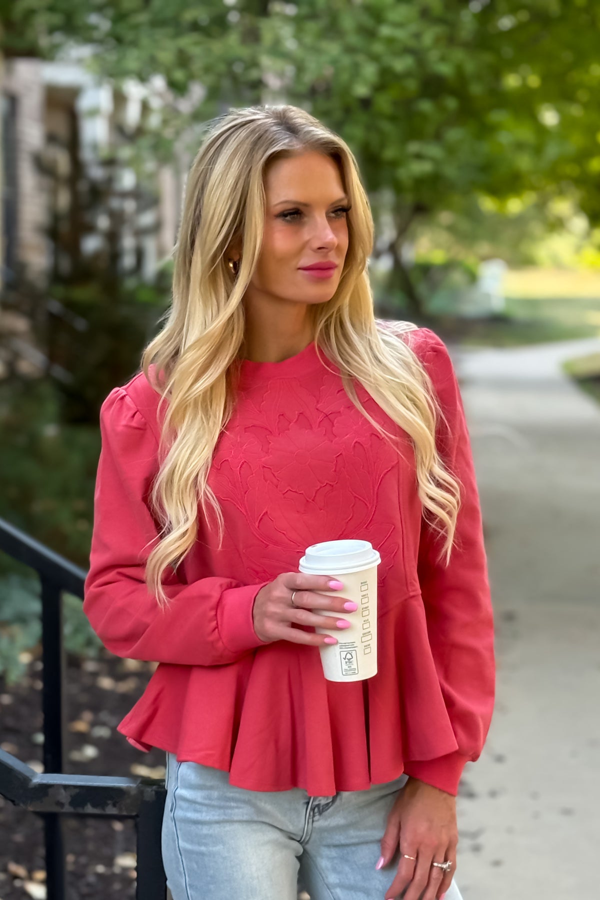 Jeanne Embossed Top : Coral