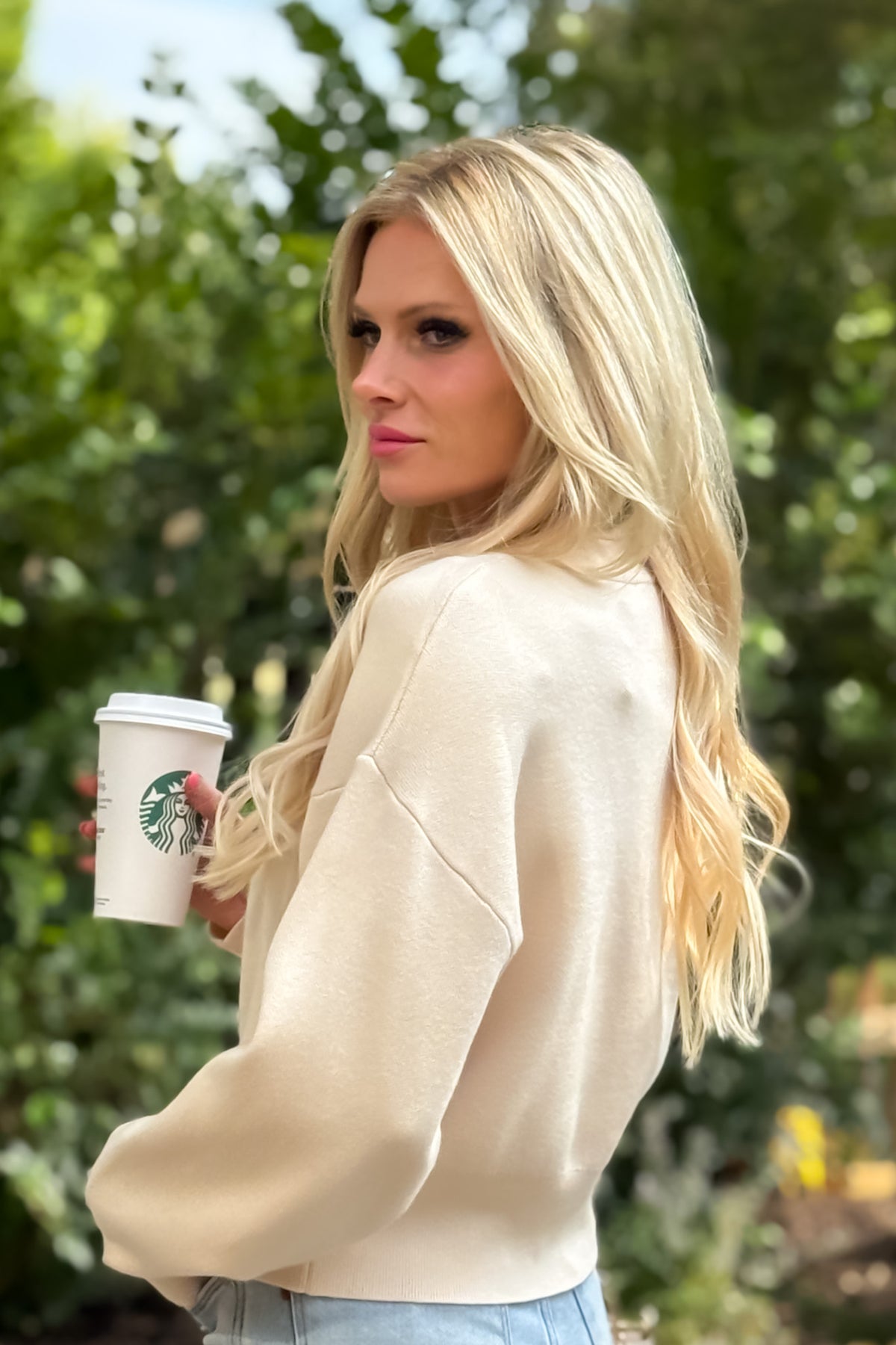 Fiore Button Sweater: Cream