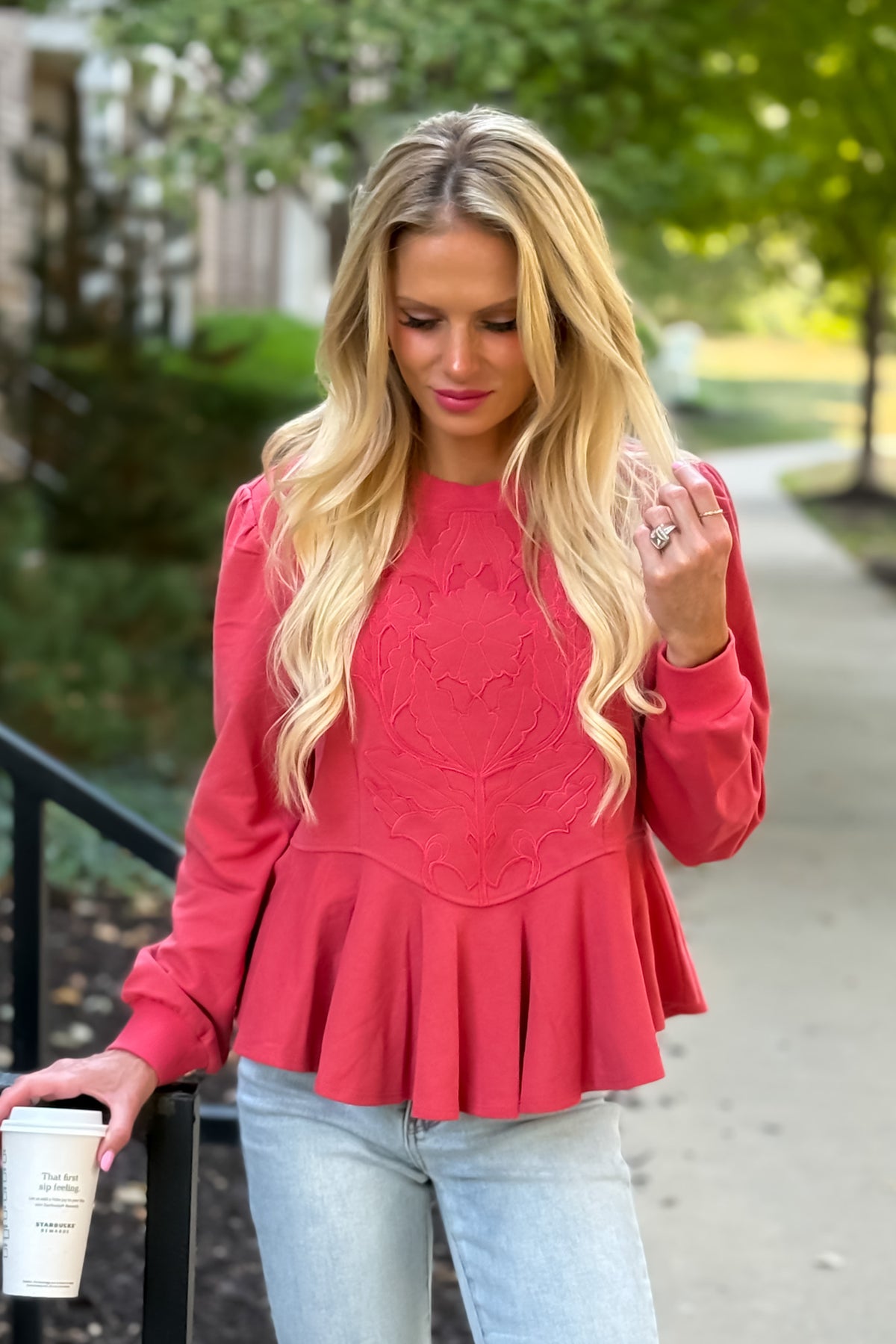 Jeanne Embossed Top : Coral