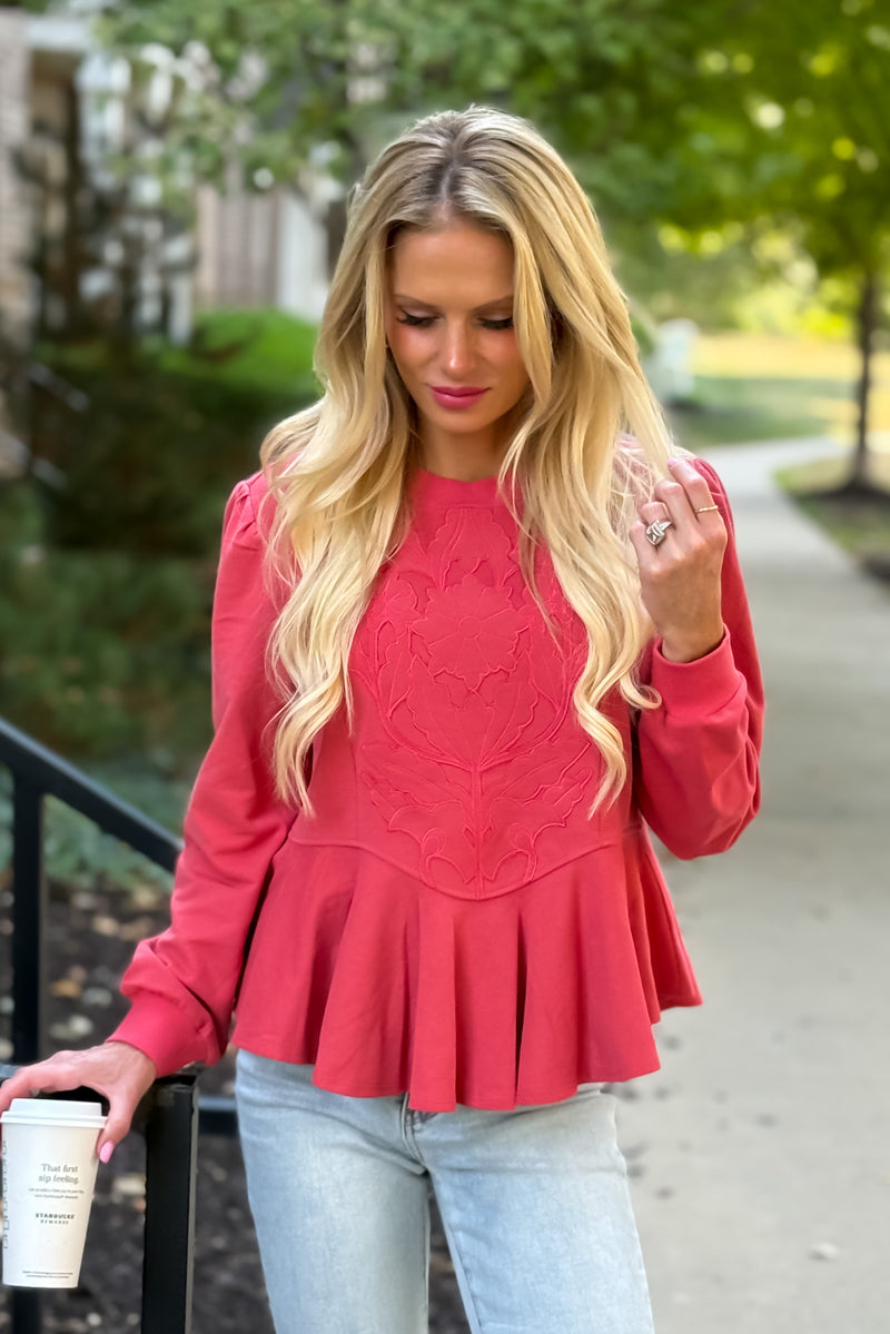 Jeanne Embossed Top : Coral