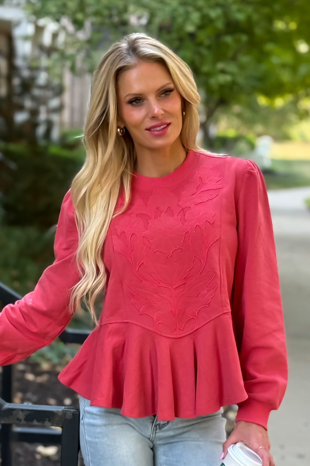Jeanne Embossed Top : Coral