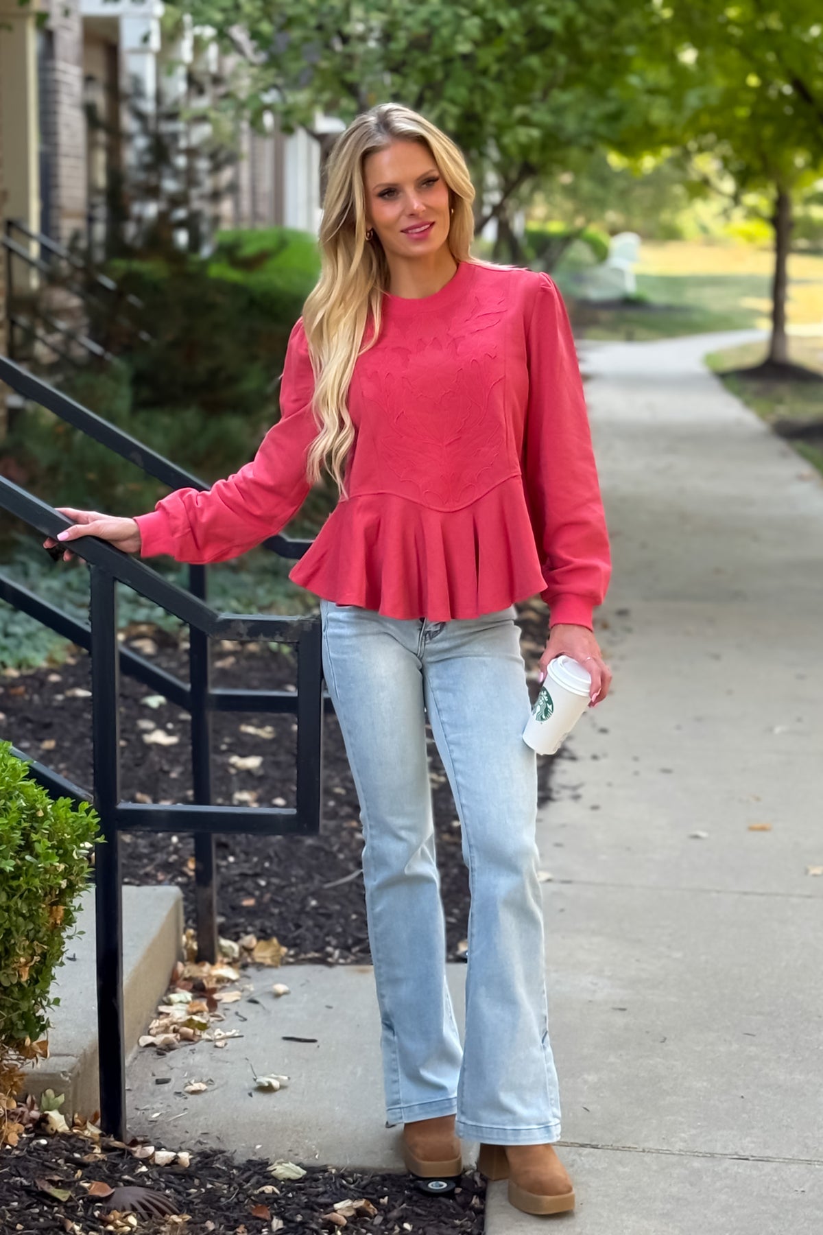 Jeanne Embossed Top : Coral