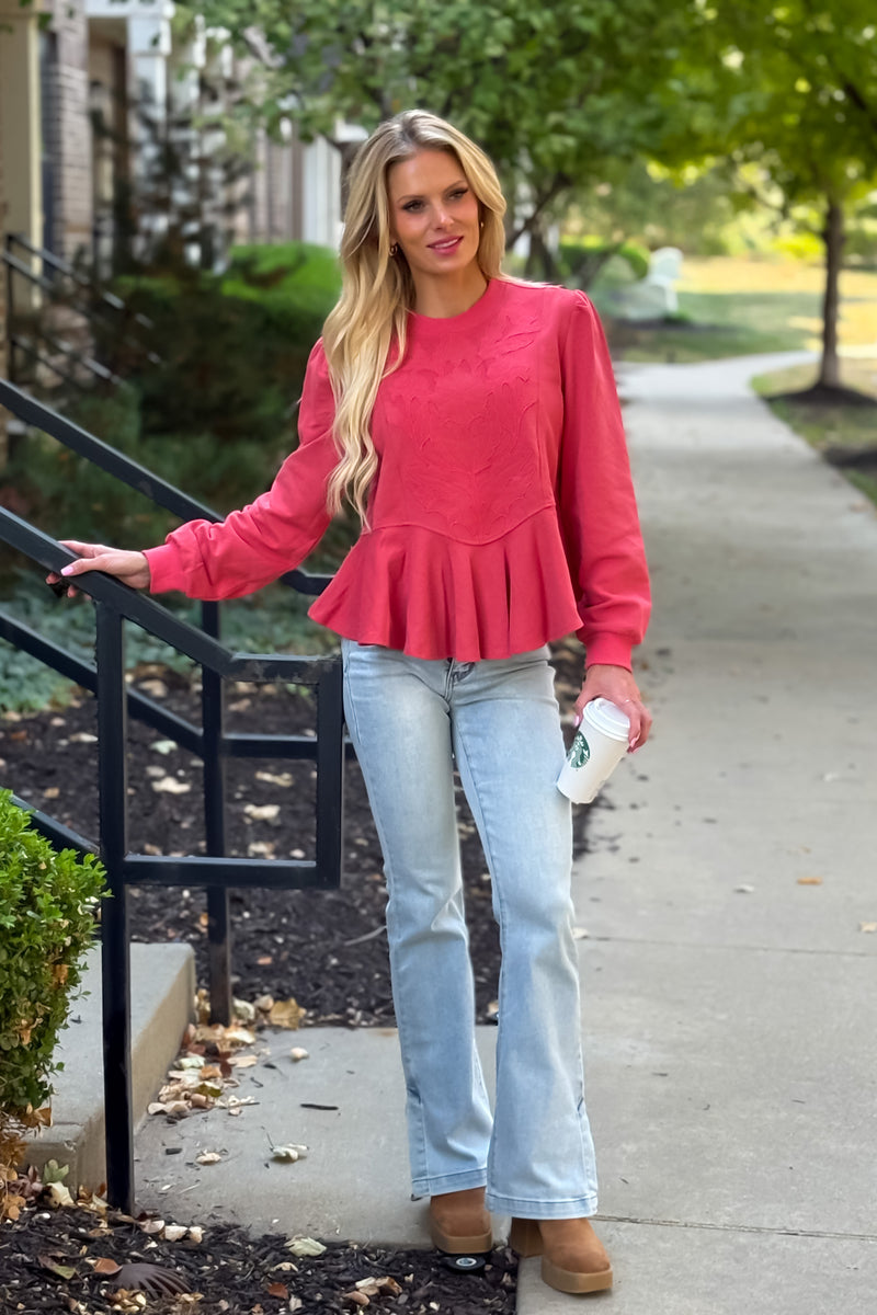 Jeanne Embossed Top : Coral