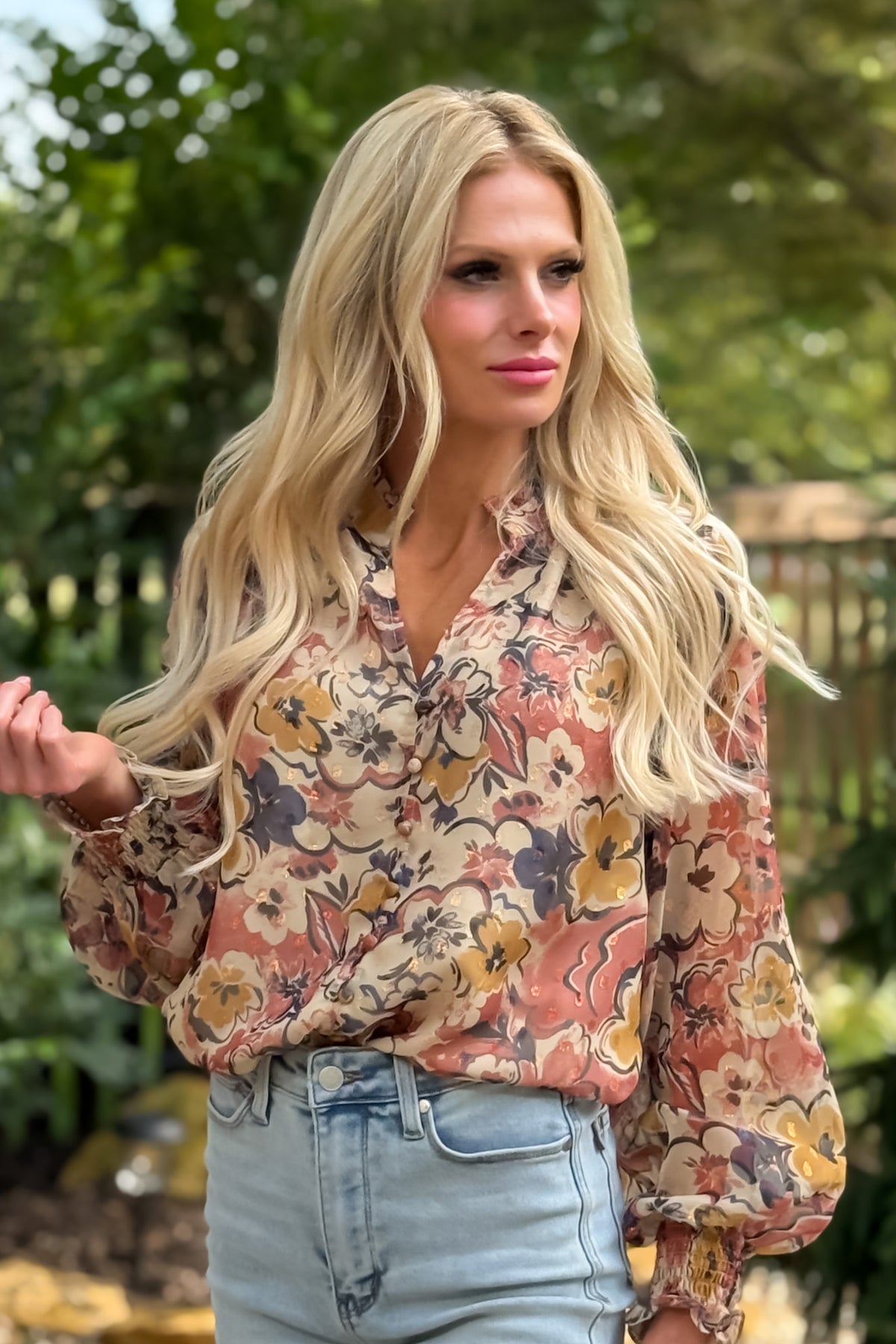 Zaneta Floral Print Top : Beige Combo