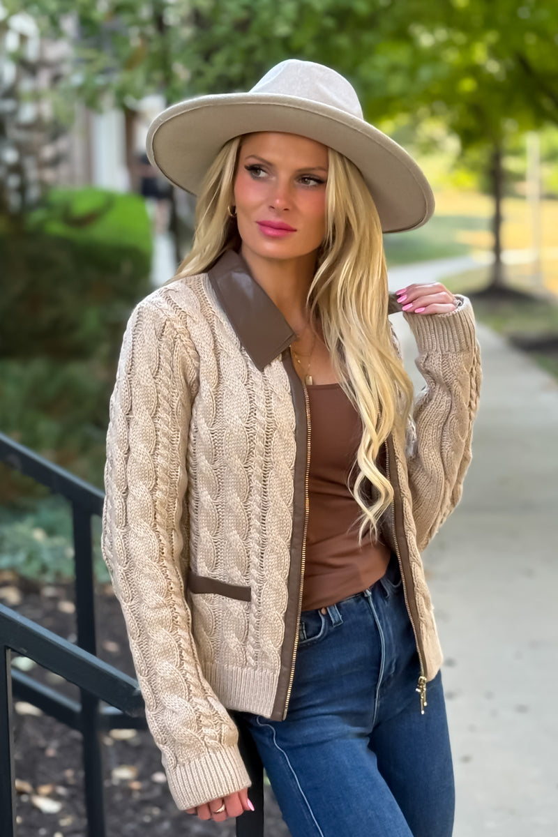 Yori Faux Knit Jacket : Taupe