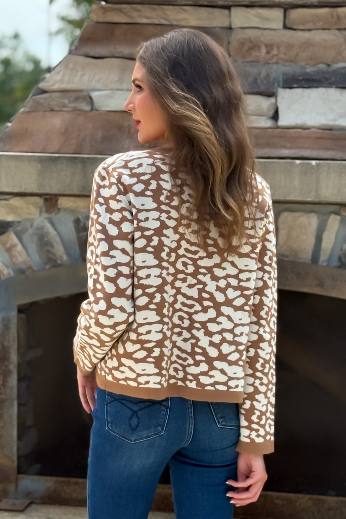 Tennysee Printed Button Up Cardigan : Taupe