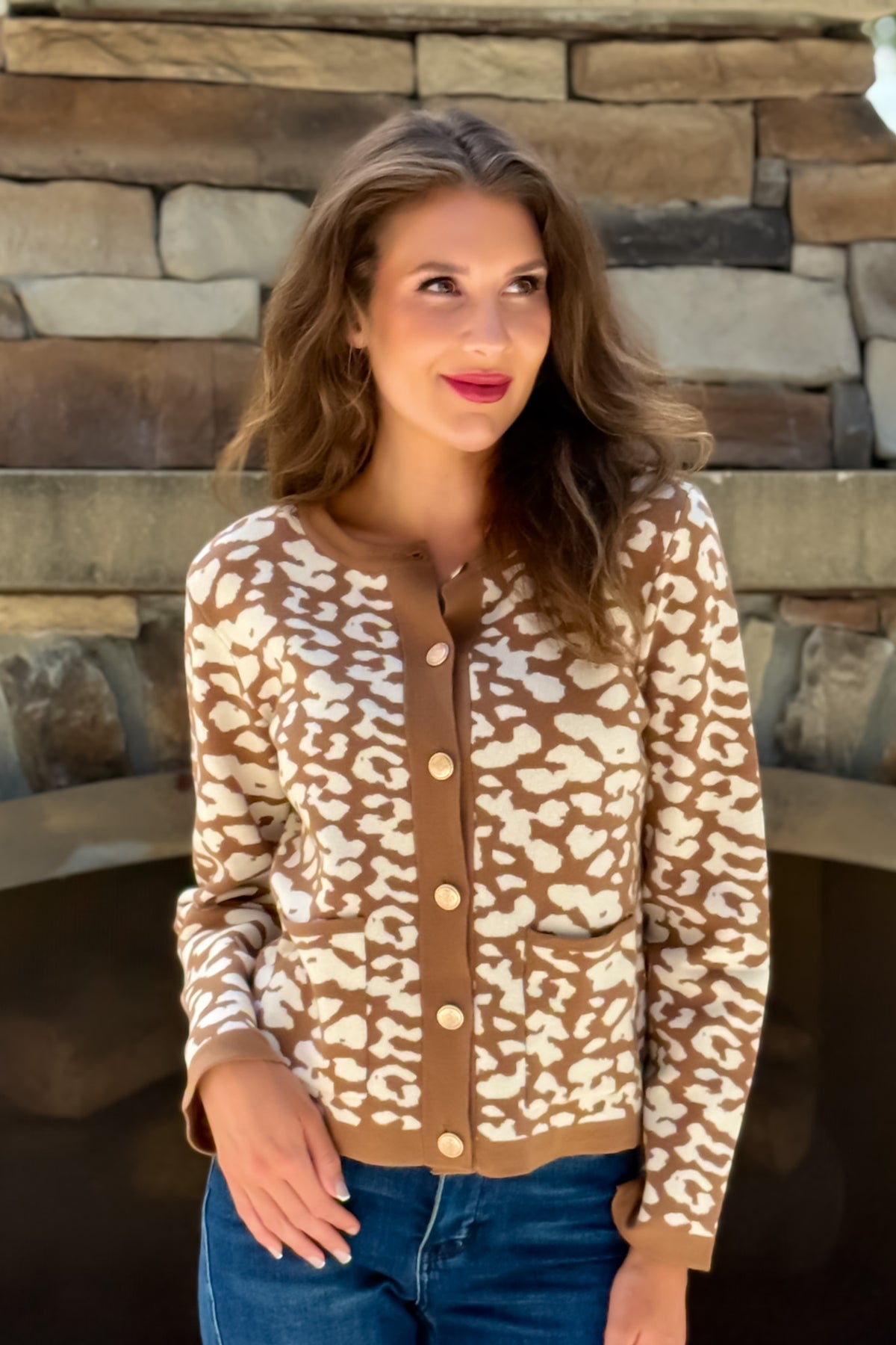 Tennysee Printed Button Up Cardigan : Taupe