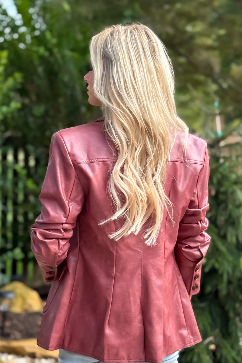 Argelia Faux Leather Jacket : Maroon