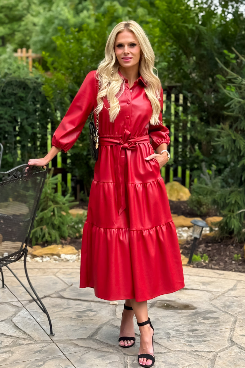 red leather dress long sleeve Short leather dress