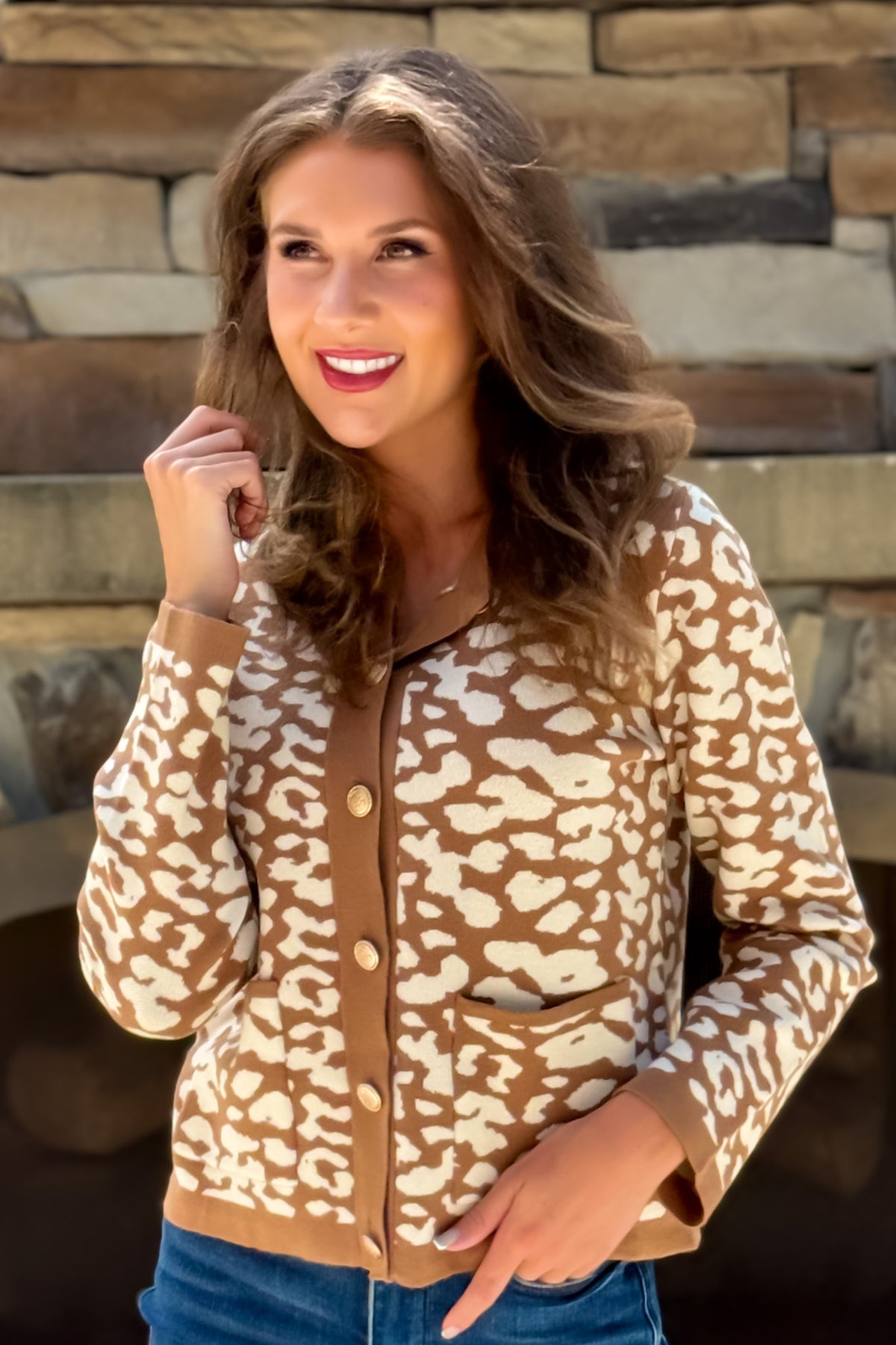 Tennysee Printed Button Up Cardigan : Taupe