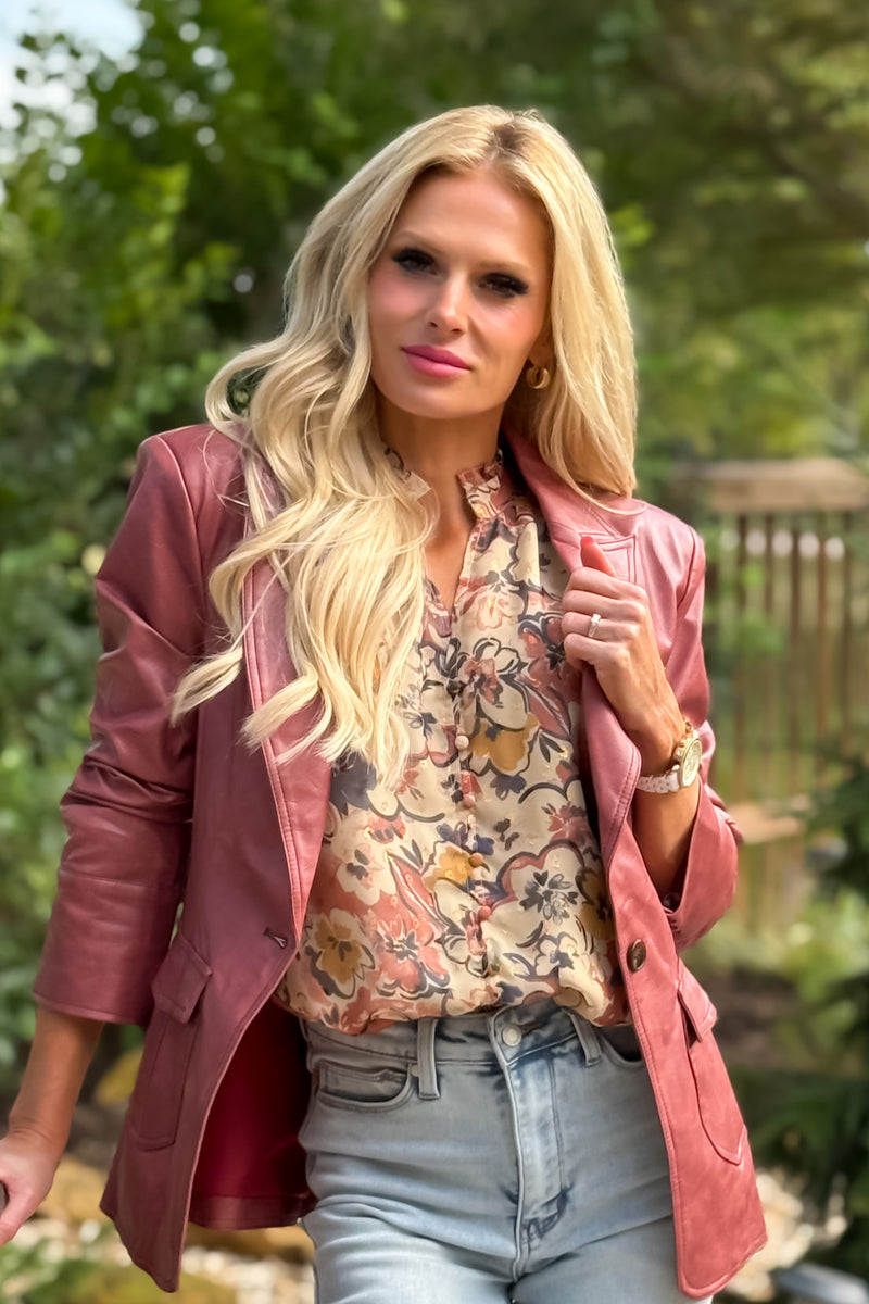 Argelia Faux Leather Jacket : Maroon