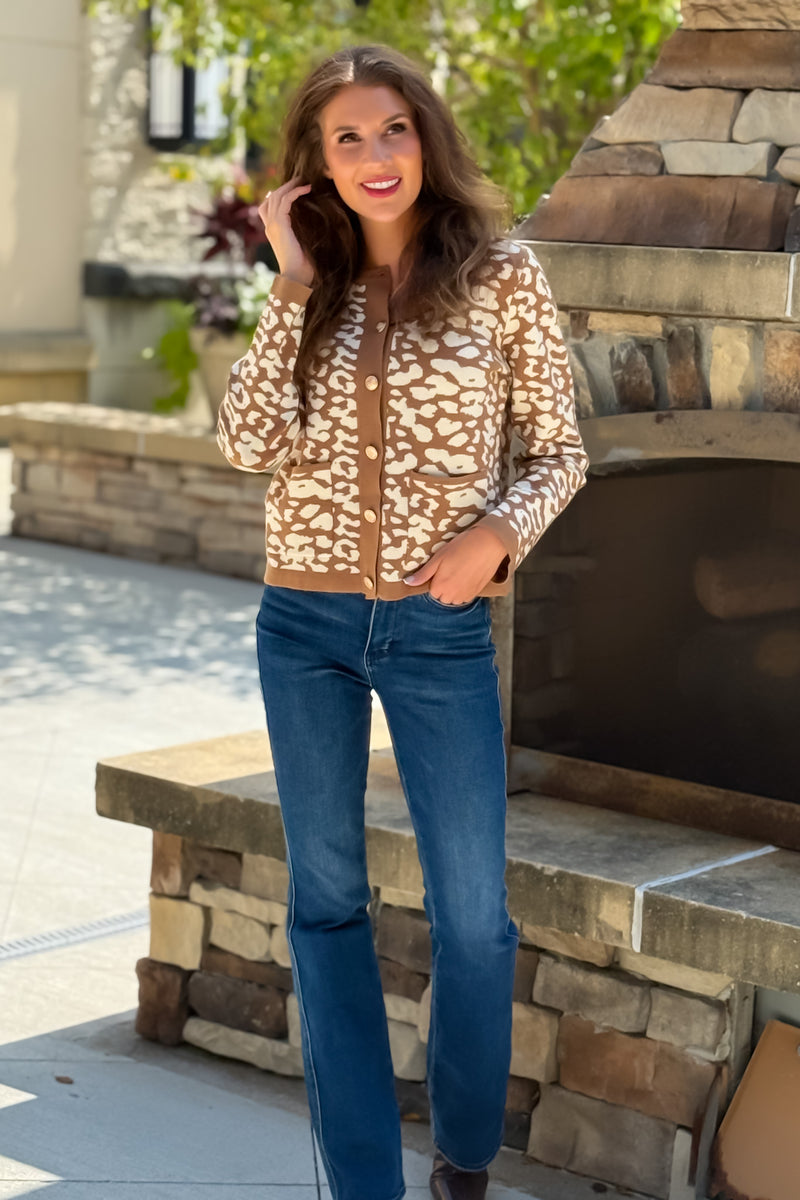 Tennysee Printed Button Up Cardigan : Taupe