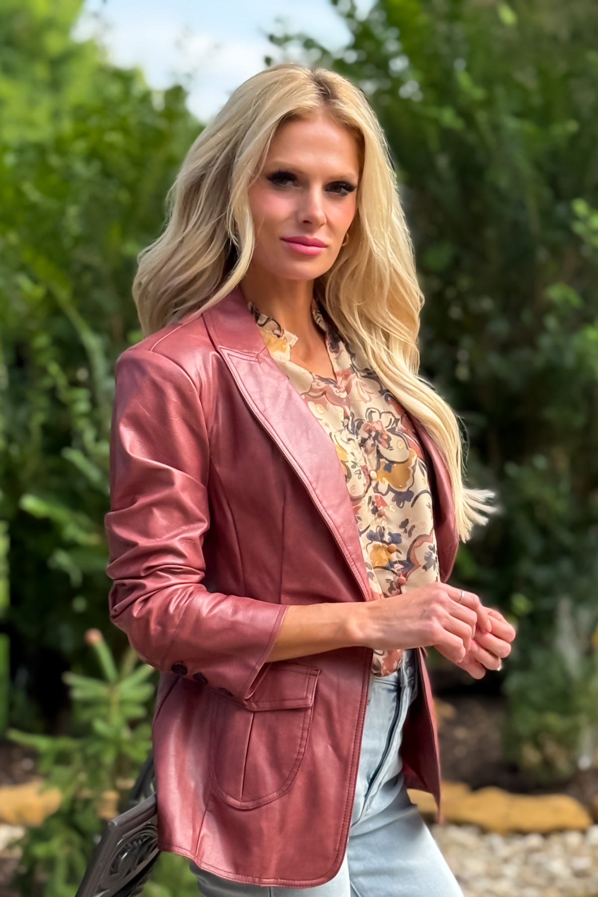 Argelia Faux Leather Jacket : Maroon