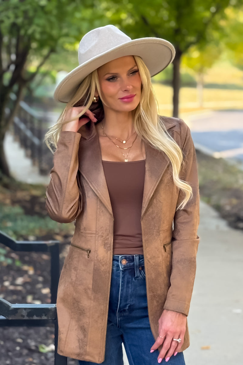 Charlie B Deka Faux Suede Jacket : Truffle