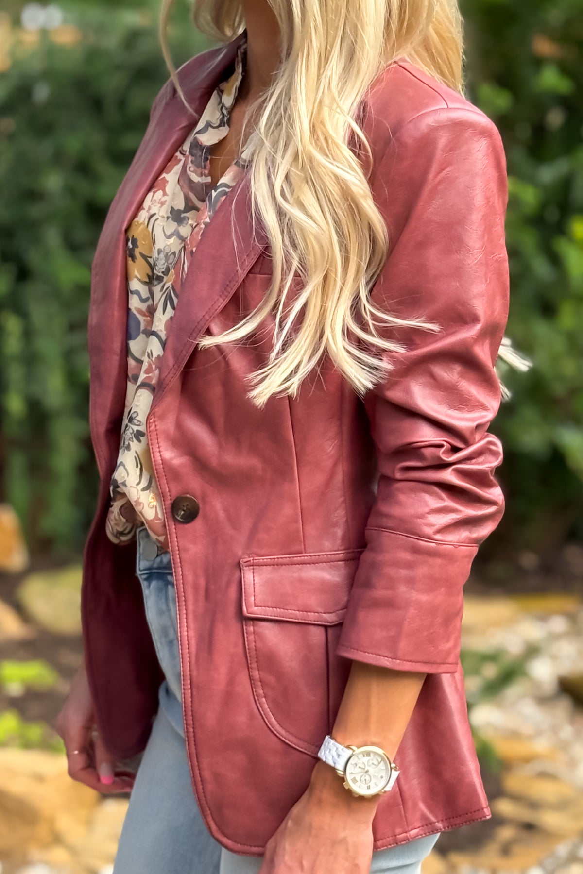 Argelia Faux Leather Jacket : Maroon