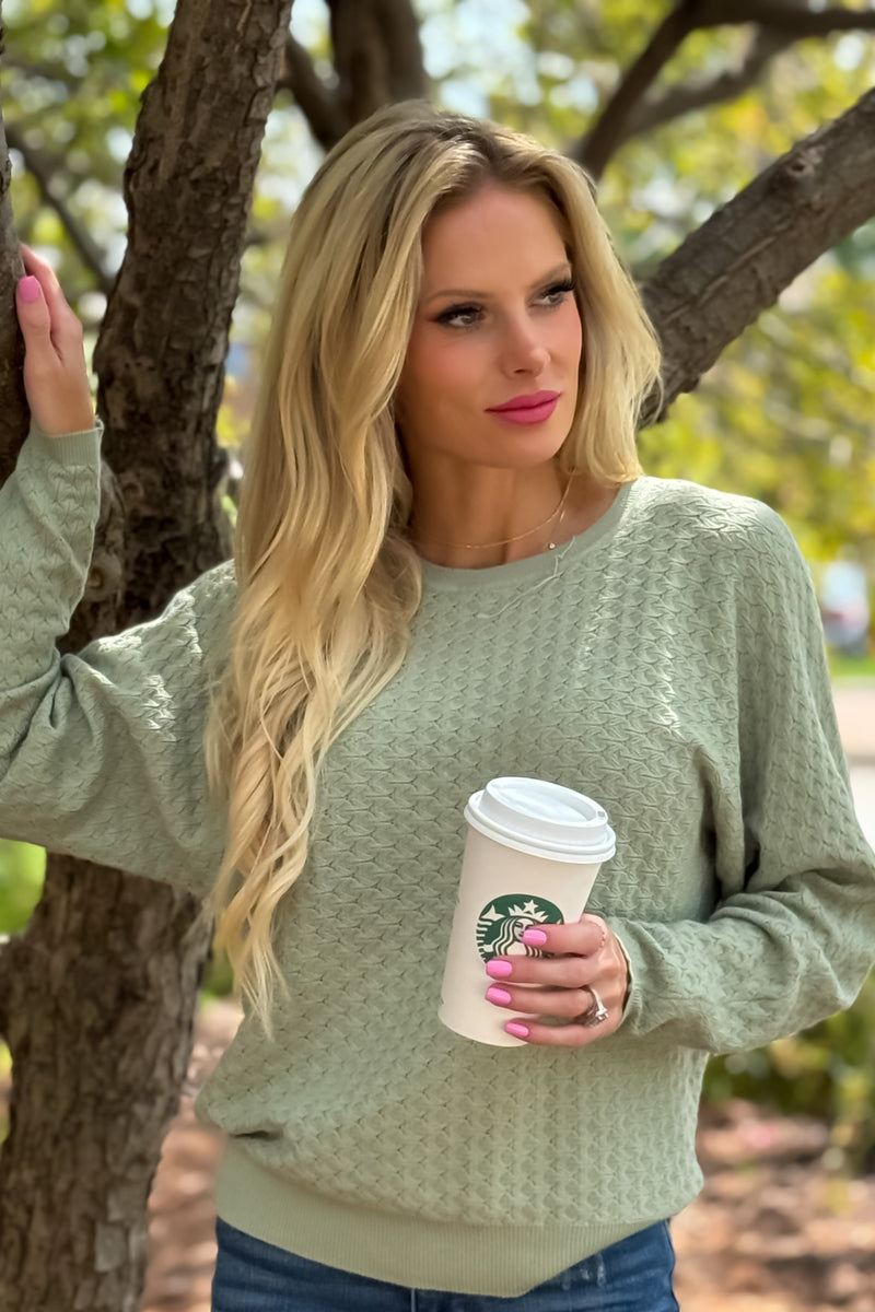 Yasmina Fine Gauge Pointelle Sweater : Soft Sage