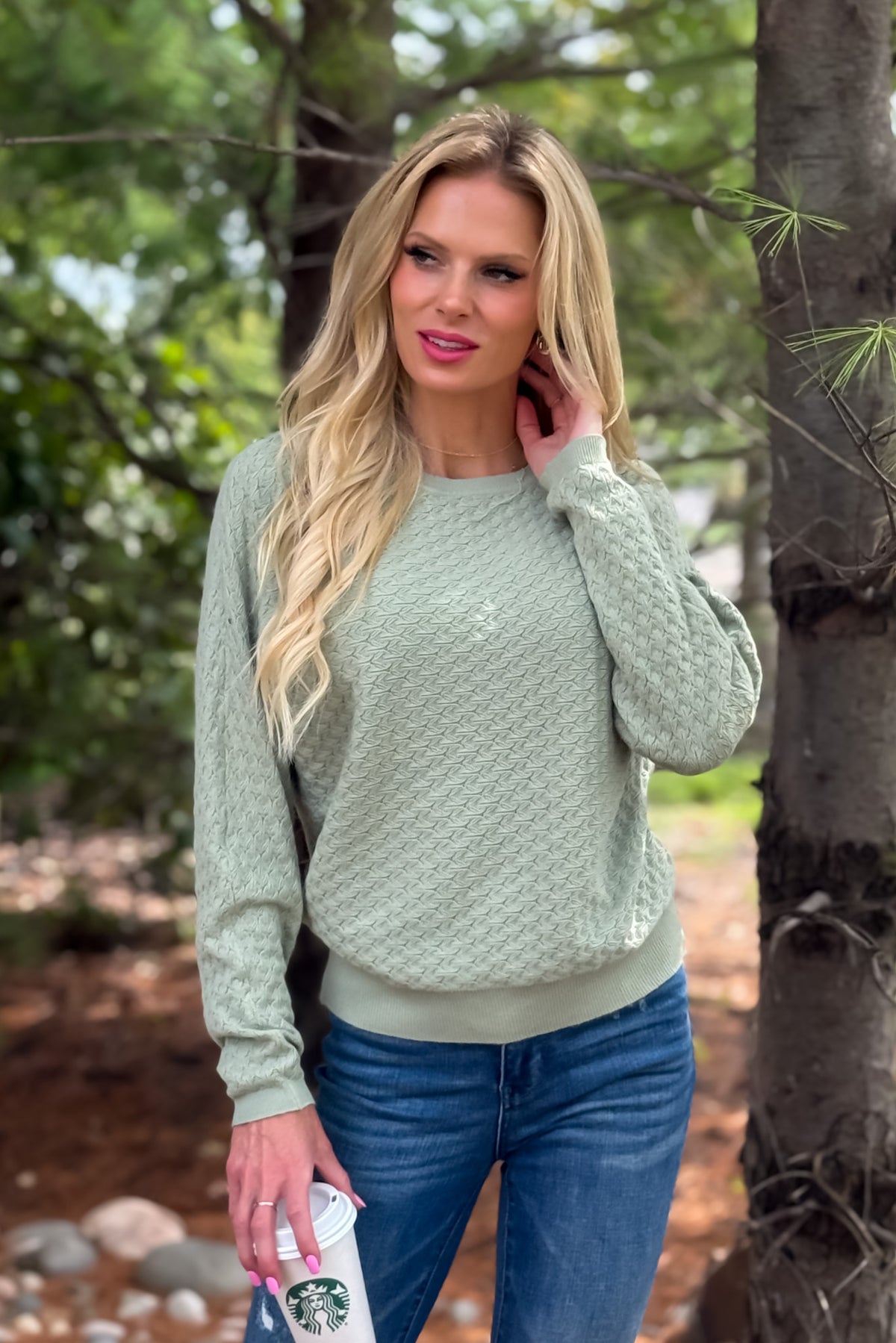 Yasmina Fine Gauge Pointelle Sweater : Soft Sage