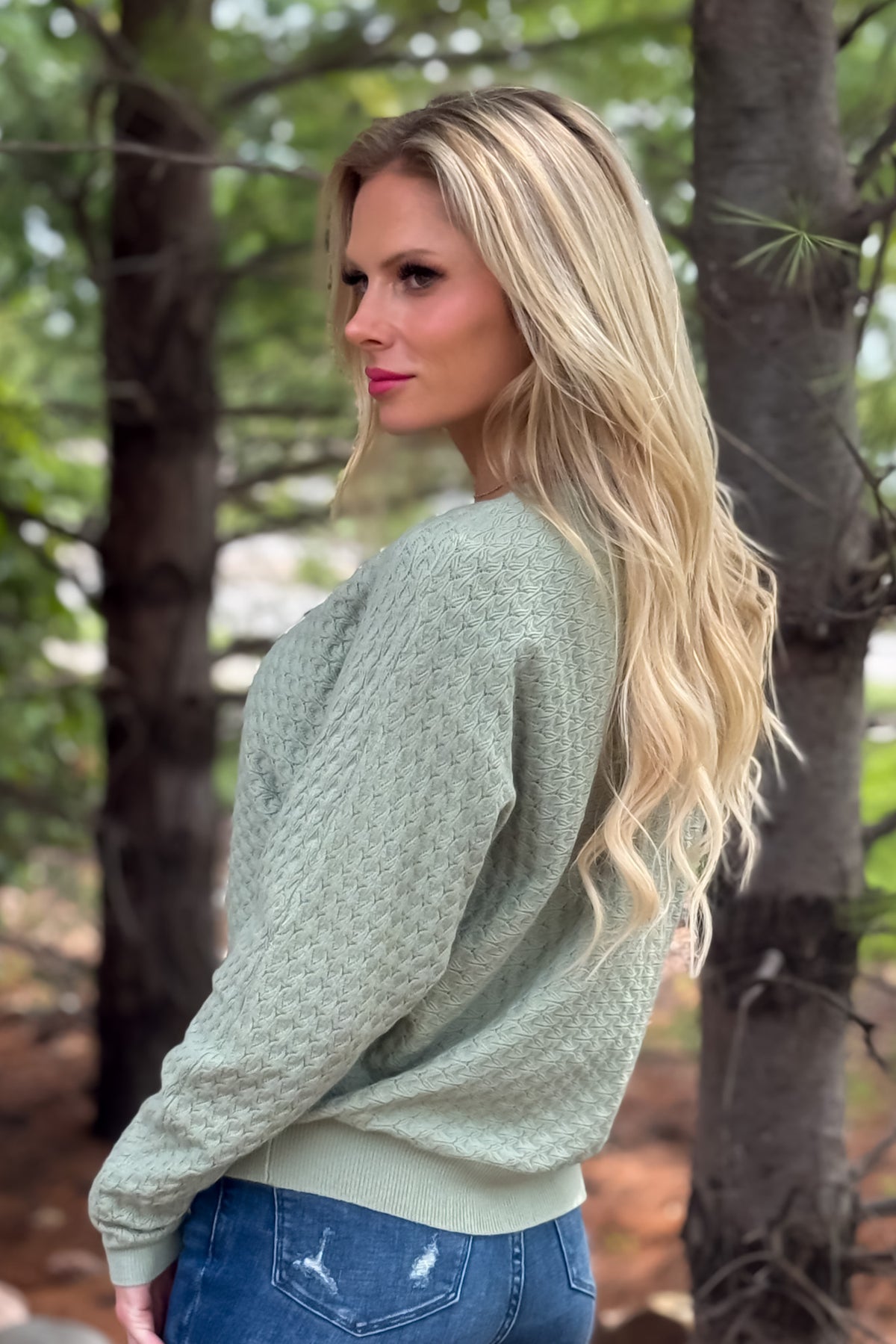 Yasmina Fine Gauge Pointelle Sweater : Soft Sage