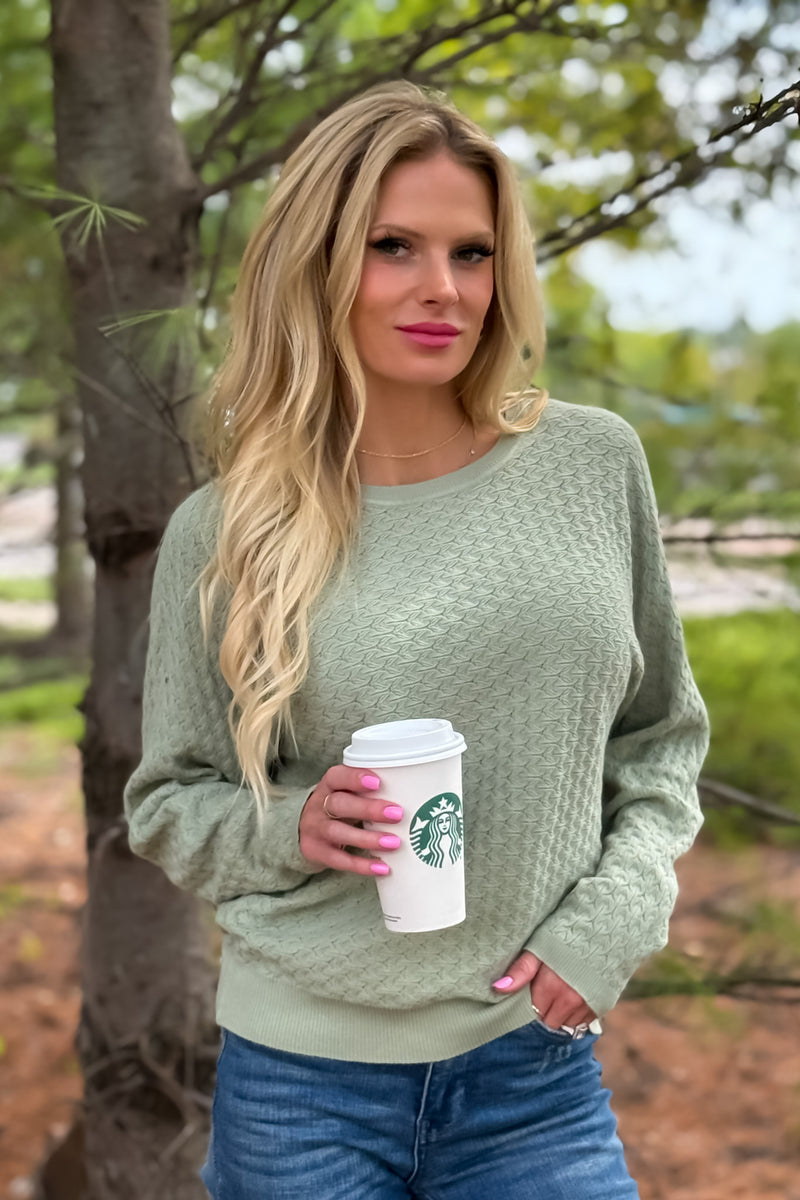 Yasmina Fine Gauge Pointelle Sweater : Soft Sage