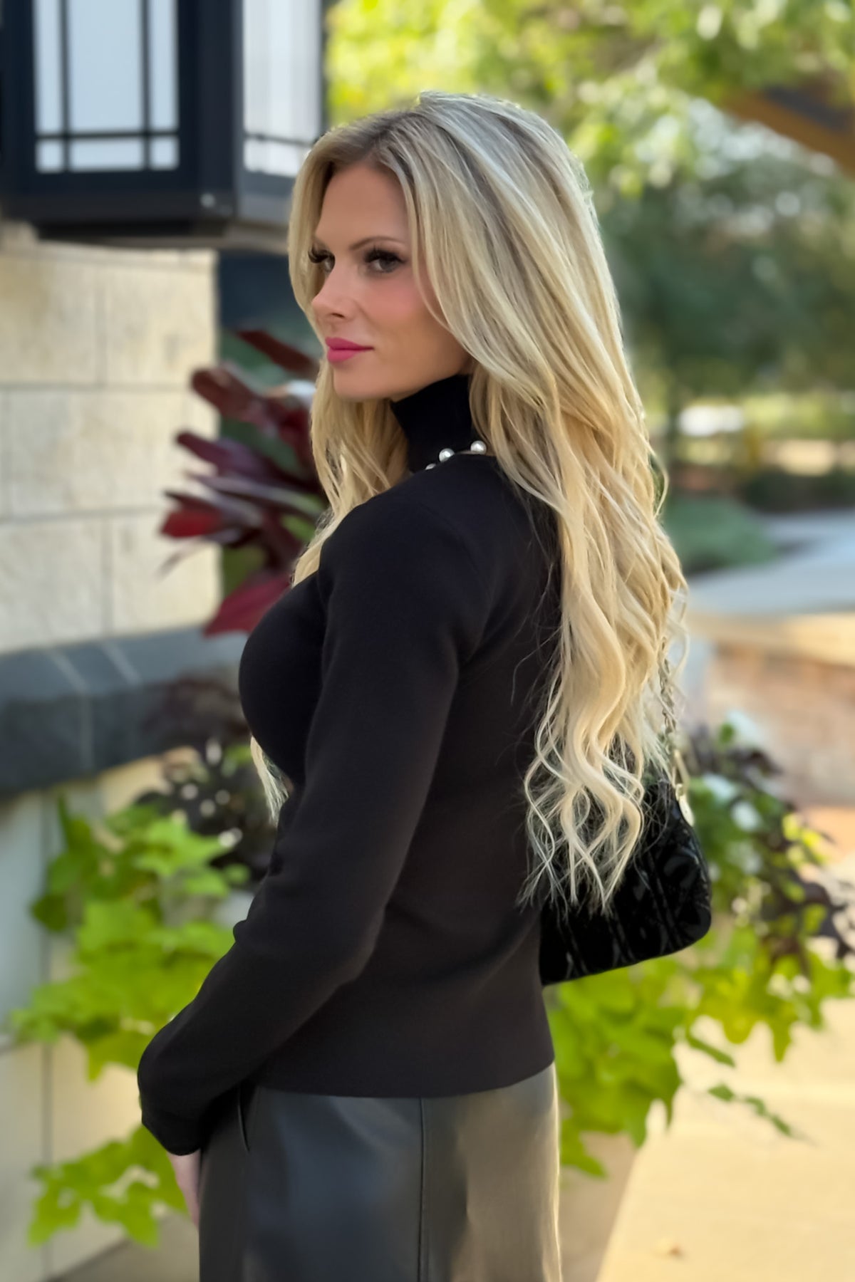 Ryanne Pearl Trim Turtleneck Sweater : Black